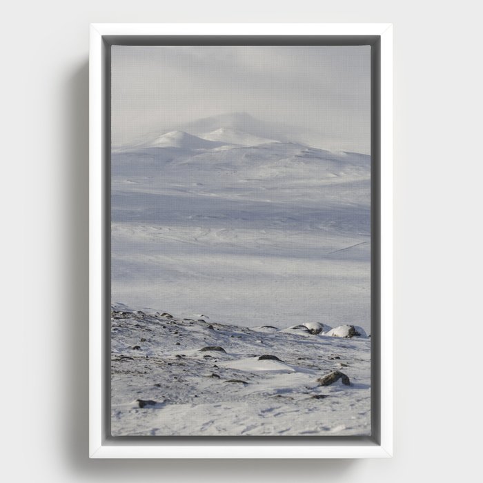 minimalistic, mountains of norway, scandinavia, dovrefjell Framed Canvas