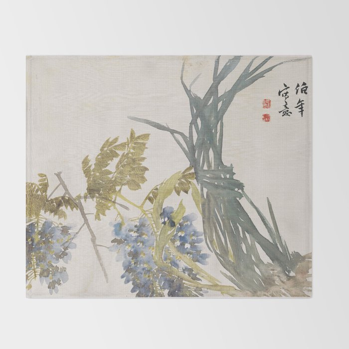 Vintage Chinese Ink And Brush Painting And Calligraphy Throw