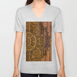 Mandala on Wood V Neck T Shirt