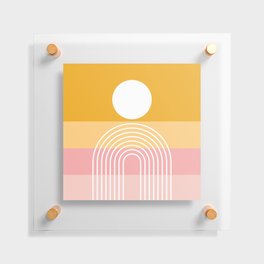 Geometric Rainbow Sun Abstract 10 in Mustard Yellow Pale Pink Floating Acrylic Print