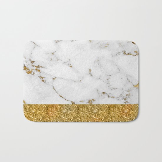 Luxury and glamorous gold glitter and white and gold marble Bath Mat