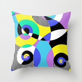 Mid-century Modern Stripes And Spirals In Purple, Blue, Yellow, Black Throw Pillow
