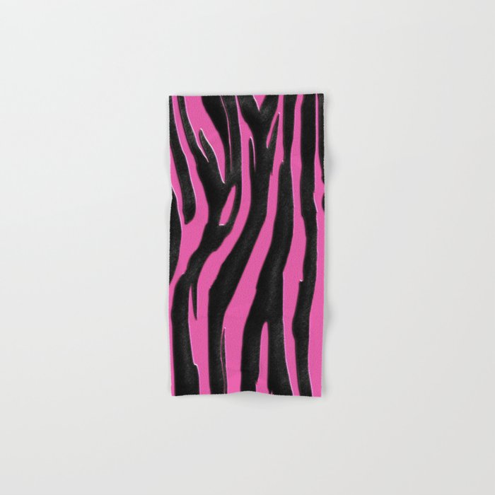Bright Pink Black Zebra Print Hand Bath Towel By