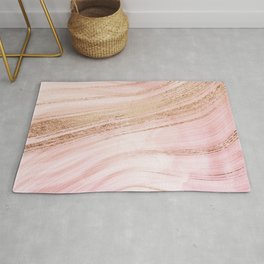 Blush Pink And Gold Mermaid Marble Waves Area & Throw Rug