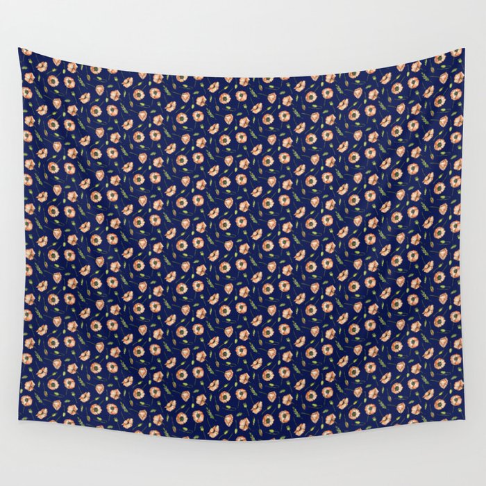 Poppies navy time Wall Tapestry