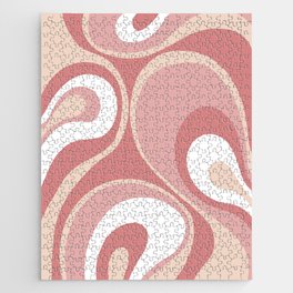 Psychedelic Retro Abstract Design in Pink, Peach and White Jigsaw Puzzle