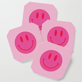 Large Bright Pink and Red Vsco Smiling Faces - Preppy Aesthetic Coaster