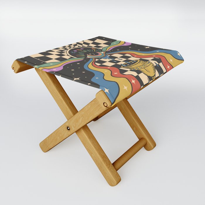 psychedelic illustration with an all-seeing eye and a goblet optical illusion background Folding Stool