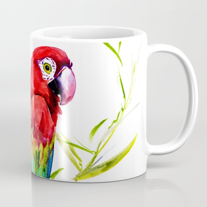 Parrot Scarlet Macaw, Tropical Birds, Jungle Red, Green Blue bright colored tropical artwork Coffee Mug