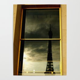 Eiffel Tower reflection | Paris mirrored window | Modern Abstract Travel Photography Poster