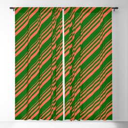 [ Thumbnail: Red and Dark Green Colored Stripes Pattern Blackout Curtain ]
