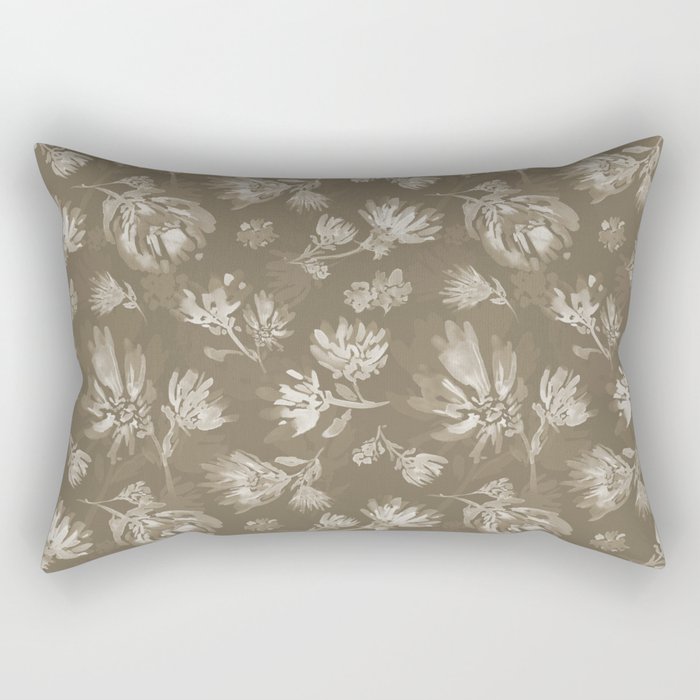 White brown flowers watercolor pattern Rectangular Pillow