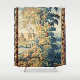 Antique 18th Century French Aubusson Chinoiserie Pagoda Tapestry Shower Curtain