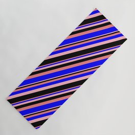 [ Thumbnail: Light Coral, Blue, Light Pink, and Black Colored Lines Pattern Yoga Mat ]