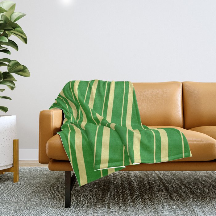 Tan & Forest Green Colored Pattern of Stripes Throw Blanket