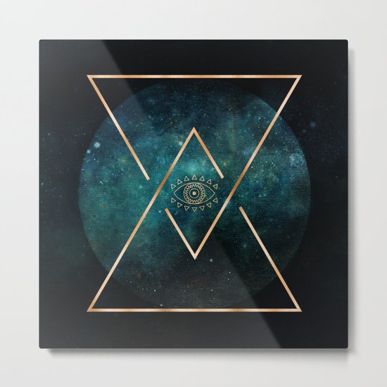 Eye Moon Gold Geometric Tribal Bohemian Mandala Metal Print