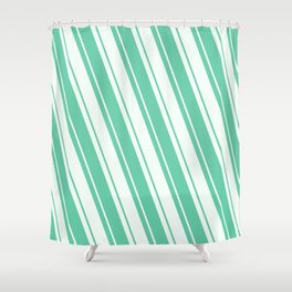 [ Thumbnail: Mint Cream and Aquamarine Colored Lines Pattern Shower Curtain ]