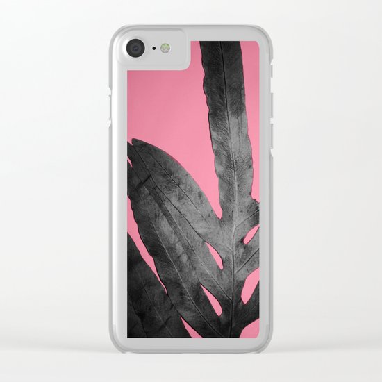 Green Fern on Pink - Black Shadow Clear iPhone Case