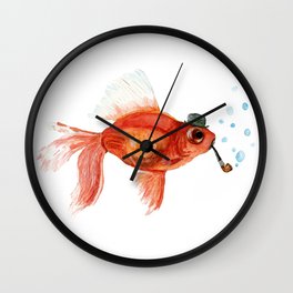 Goldfish with pipe and hat Wall Clock