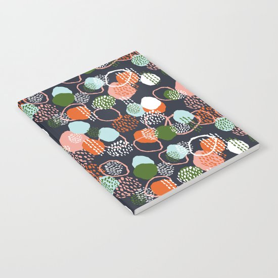Jonlee - abstract painting watercolor pastel brushstrokes black yellow modern minimal shapes circles Notebook
