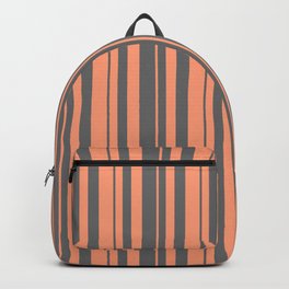 [ Thumbnail: Dim Grey & Light Salmon Colored Striped Pattern Backpack ]