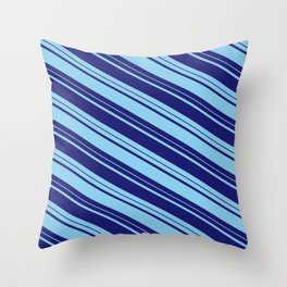 [ Thumbnail: Midnight Blue and Sky Blue Colored Lines Pattern Throw Pillow ]