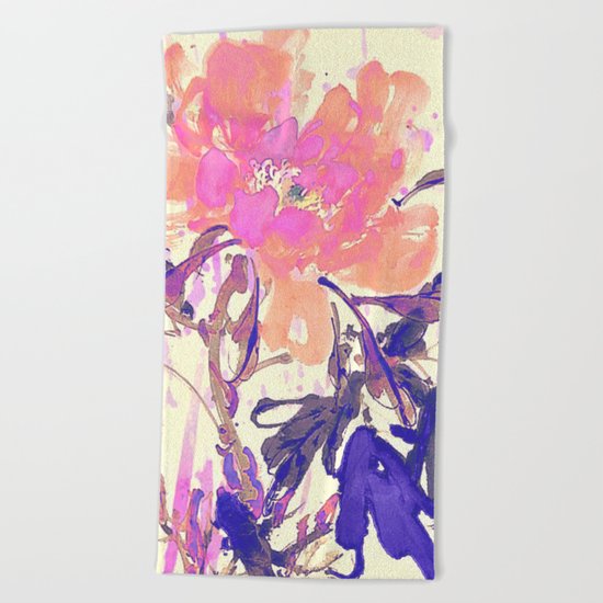 watercolor flower Beach Towel