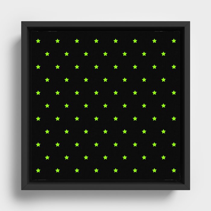 Neon Green And Black Magic Stars Collection Framed Canvas
