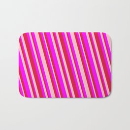 [ Thumbnail: Fuchsia, Crimson, and Pink Colored Striped/Lined Pattern Bath Mat ]