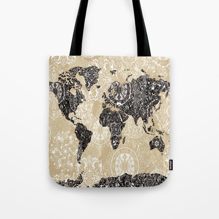 world map mandala sepia Tote Bag