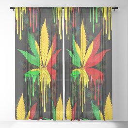Marijuana Leaf Rasta Colors Dripping Paint Sheer Curtain
