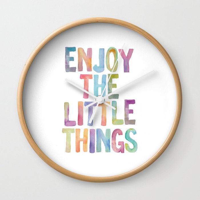 Enjoy The Little Things Watercolor Rainbow Design Inspirational Quote Bedroom Wall Art Home Decor Wall Clock