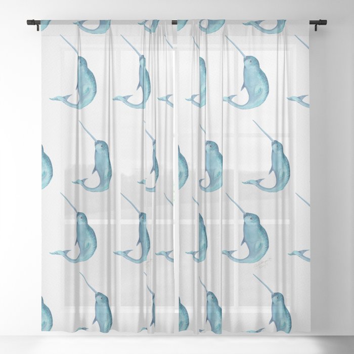 Blue Narwhal Sheer Curtain