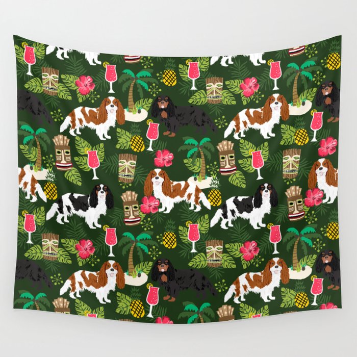 Cavalier King Charles Spaniel tiki hawaiian island tropical dog breed pattern dogs Wall Tapestry