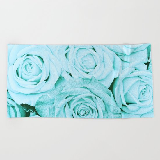 Turquoise roses - flower pattern - Vintage rose on #Society6 Beach Towel