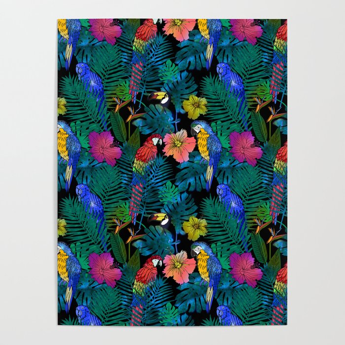 Tropical Birds and Botanicals Poster