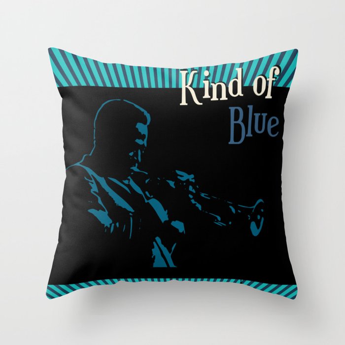 Jazz Poster - Davis Kind of Blue Throw Pillow