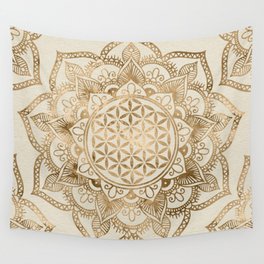 Flower of Life in Lotus - pastel golds and canvas Wall Tapestry