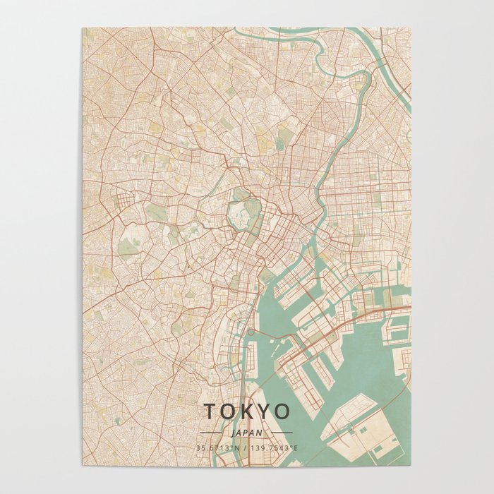 Tokyo, Japan - Vintage Map Poster