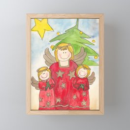 Christmas Angels Watercolor Painting by Monika Framed Mini Art Print