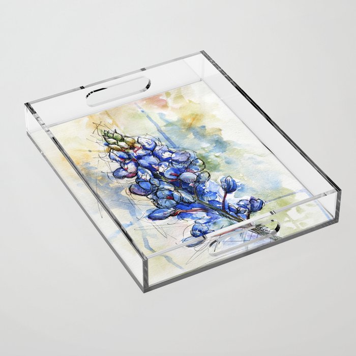 Spring Watercolor Texas Bluebonnet Flowers Acrylic Tray