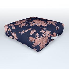 Modern elegant navy blue faux rose gold floral Outdoor Floor Cushion
