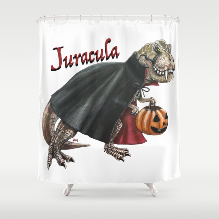 "Juracula" - T Rex dinosaur Halloween Shower Curtain