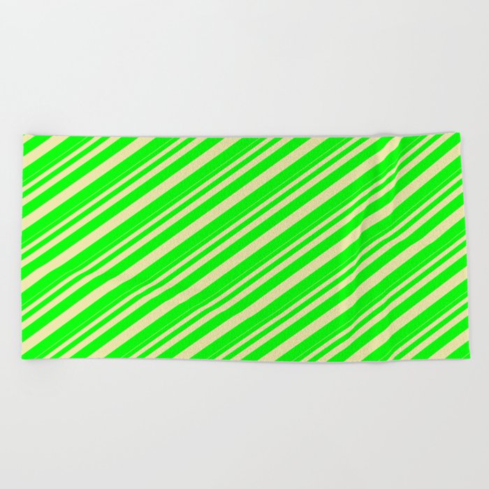 Pale Goldenrod and Lime Colored Stripes/Lines Pattern Beach Towel