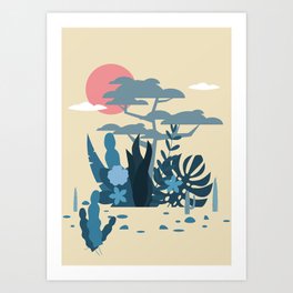 sun and cactus and trobical desert Orange boho Art sun Art Print