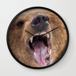 Majestic Scary Giant Grown Grizzly Bear Roaring Open Jaws Close Up Ultra HD Wall Clock
