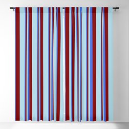 [ Thumbnail: Royal Blue, Maroon, and Light Blue Colored Lines Pattern Blackout Curtain ]