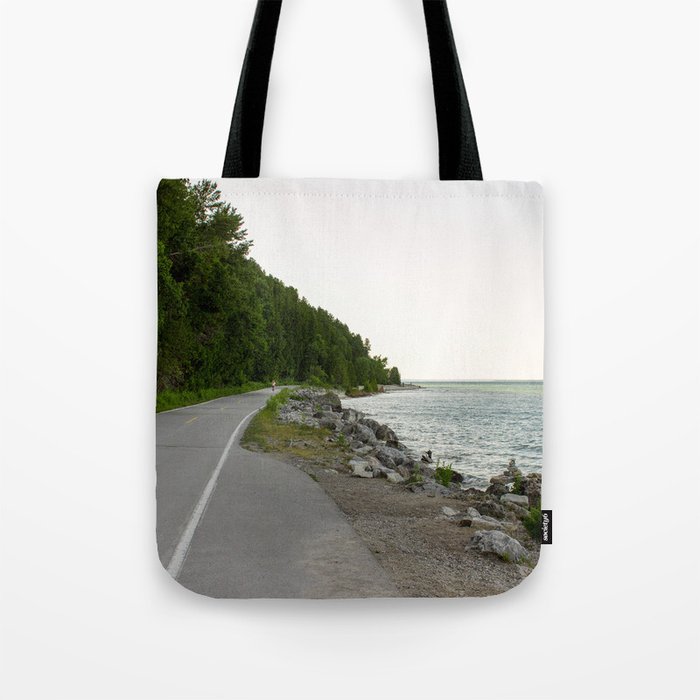 Lake Michigan and a Bicycle only Highway on Mackinac Island Tote Bag