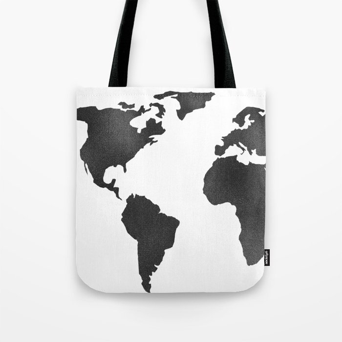 World Map in Textured Black Tote Bag