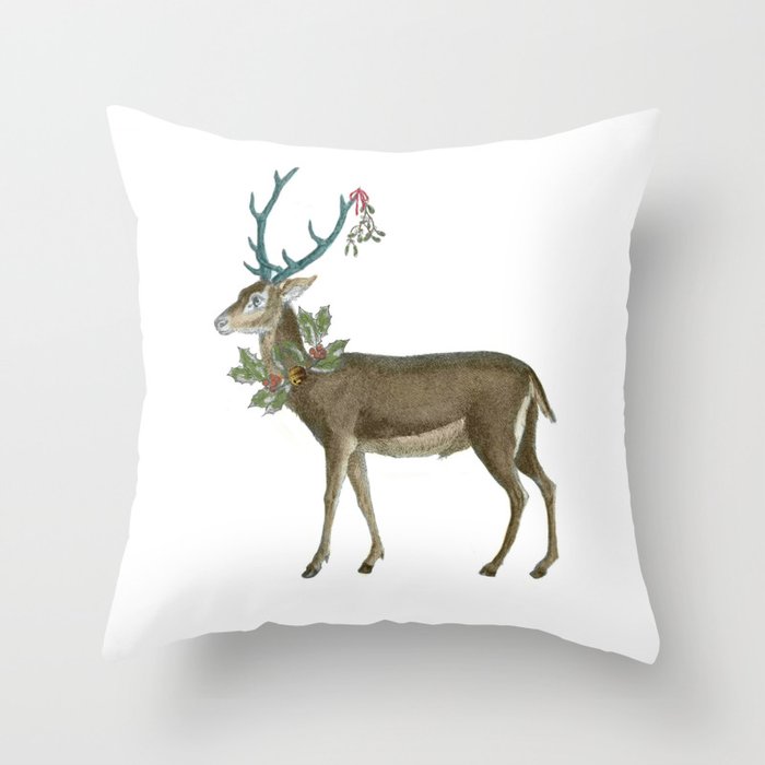 Artsy Christmas Reindeer with Ornaments Throw Pillow
